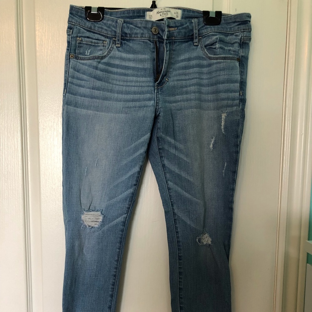 ABERCROMBIE Alyssa Light Wash Distressed Petite Skinny Jeans Size 12 / 31 Short - Picture 7 of 10